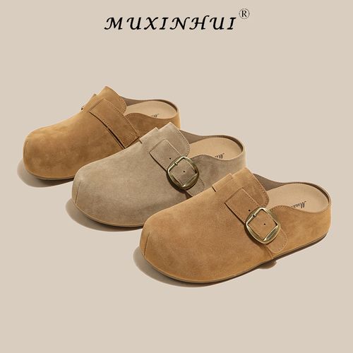 【品牌】厚底5cm包头拖女增高一脚蹬女2025秋季外穿博肯半拖T638-5主图