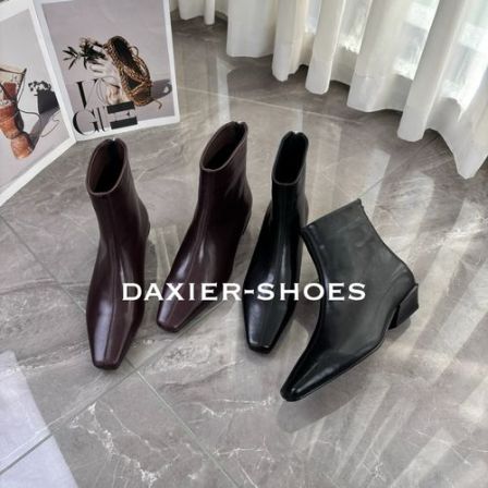 大喜儿短靴秋冬法式筒靴短靴气质后拉链通勤百搭后拉链粗跟女靴