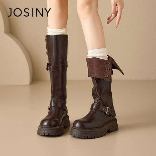 卓诗尼时装靴中筒女靴高筒靴过膝女鞋秋冬中筒厚底时尚百搭英伦风主图