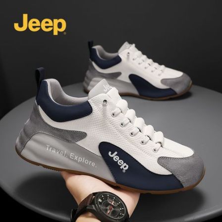 jeep吉普真皮男鞋冬季时尚2025新款网面透气运动鞋户外跑步休闲鞋