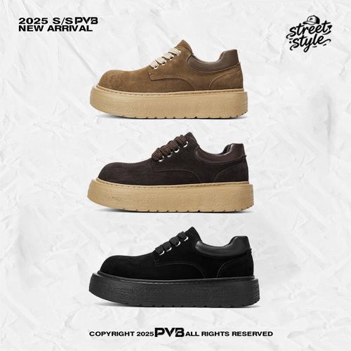 PVB*25FW“Q版德比”秋冬新款绒面翘头增高板鞋 厚底男款马丁德比鞋主图