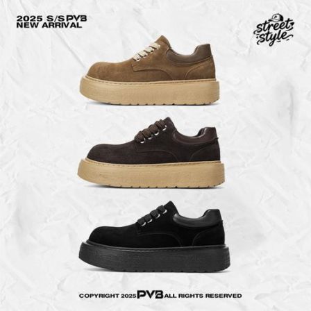 PVB*25FW“Q版德比”秋冬新款绒面翘头增高板鞋 厚底男款马丁德比鞋