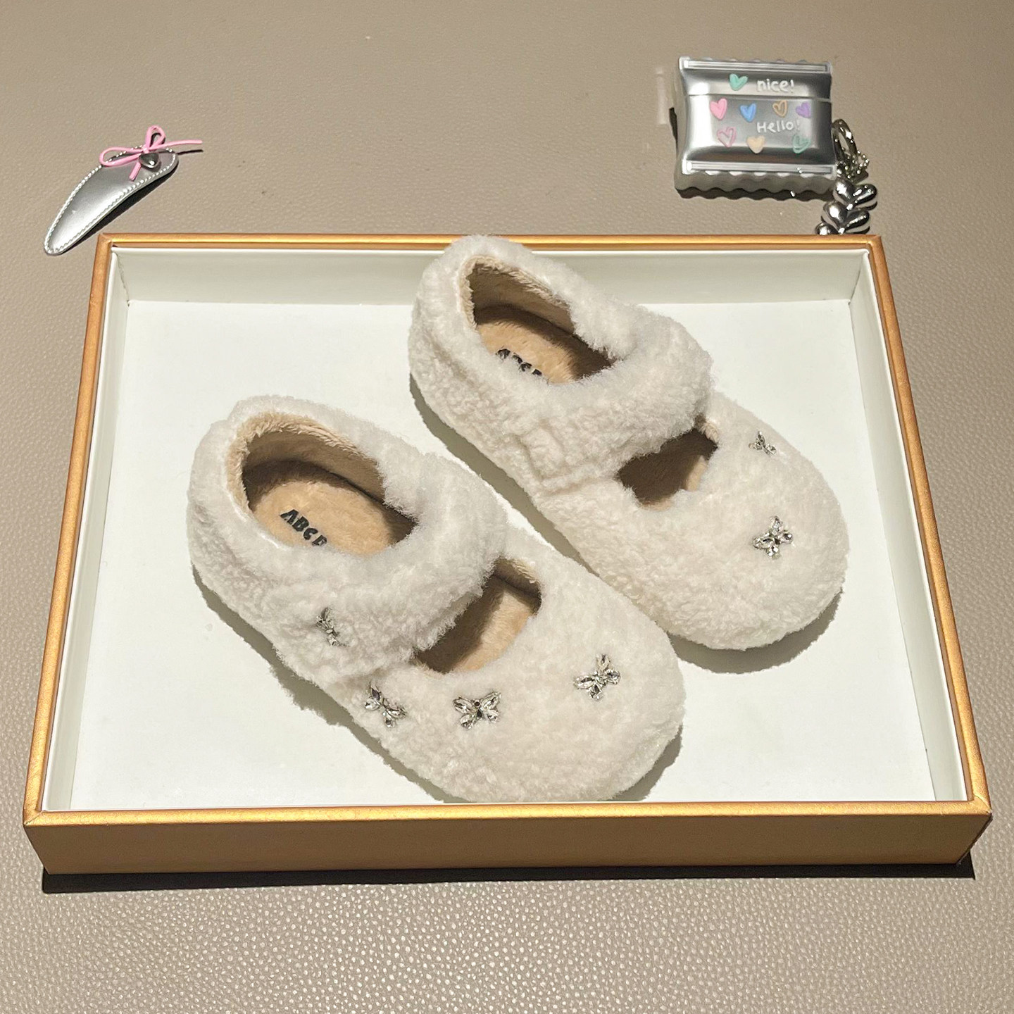 女童毛毛鞋2025冬季新款小女孩水钻玛丽珍公主鞋儿童软底加绒棉鞋主图