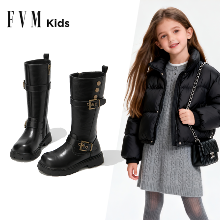 女童鞋子儿童长靴子2025新款冬季加绒马丁女宝宝长筒皮靴高筒公主