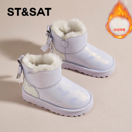 星期六儿童雪地靴冬季保暖女童加绒短靴2025新款防滑加厚户外棉鞋