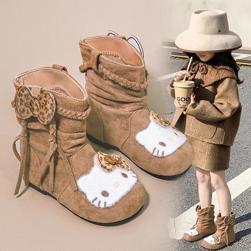 官网C&K女童堆堆靴2025冬季kt猫二棉宝宝马丁靴复古皮靴保暖靴子主图