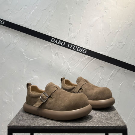 男士勃肯鞋2025秋冬新款真皮德比鞋一脚蹬大头鞋百搭潮厚底增高鞋