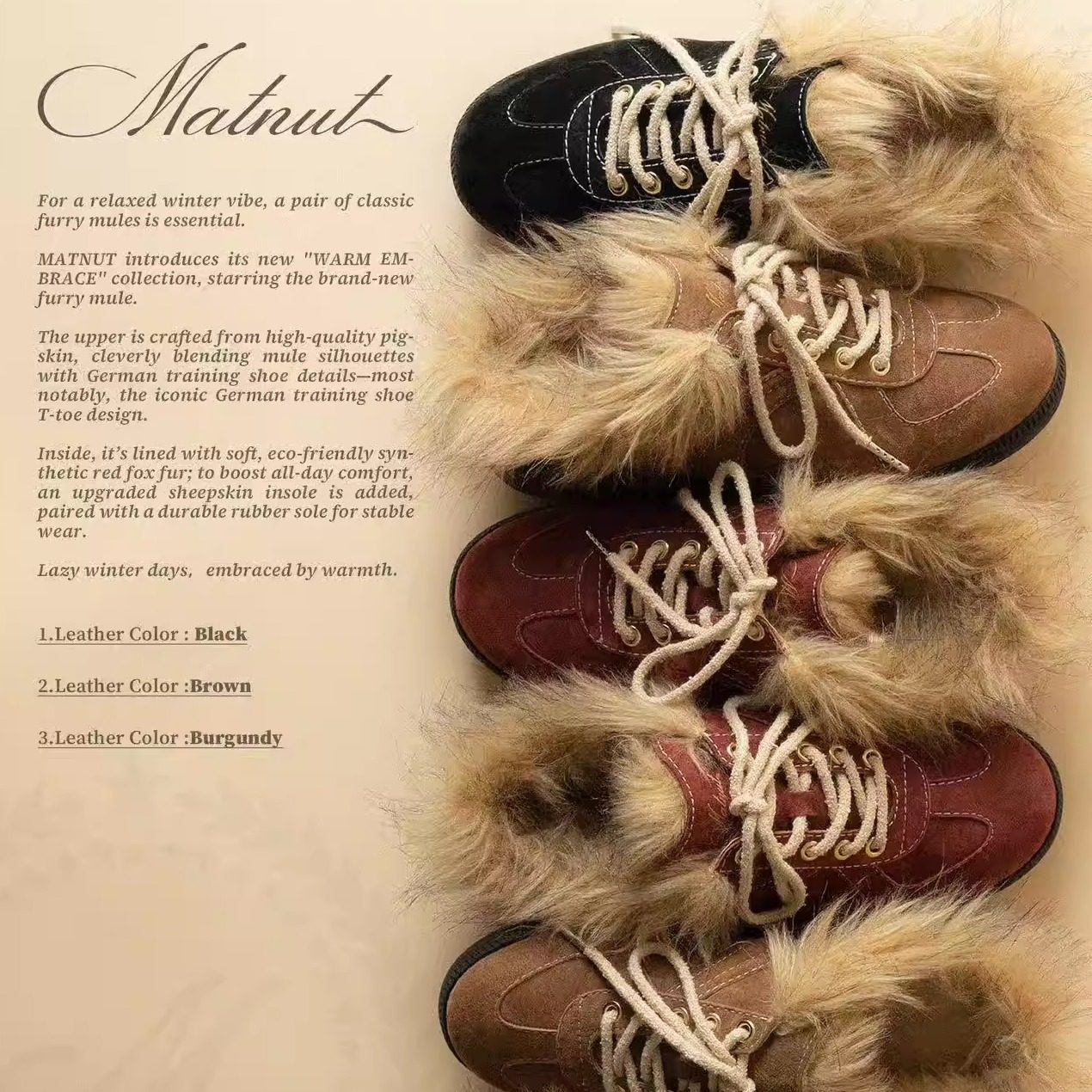 MATNUT FURRY MULE SLIPPERS 休闲复古 厚底德训 穆勒半拖毛鞋主图