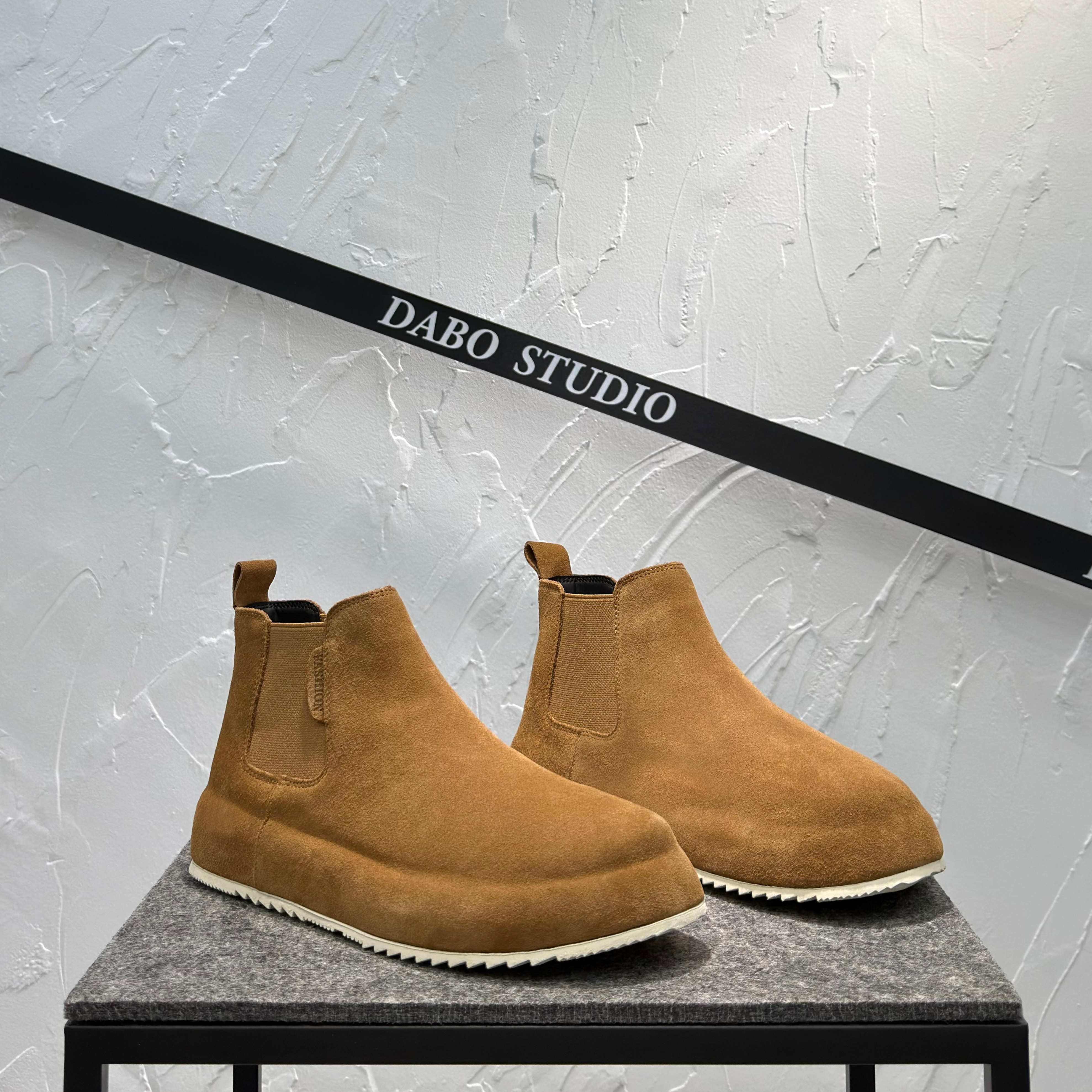 切尔西靴男2025新款真皮高帮鞋加绒保暖一脚蹬棉靴厚底增高大头鞋主图