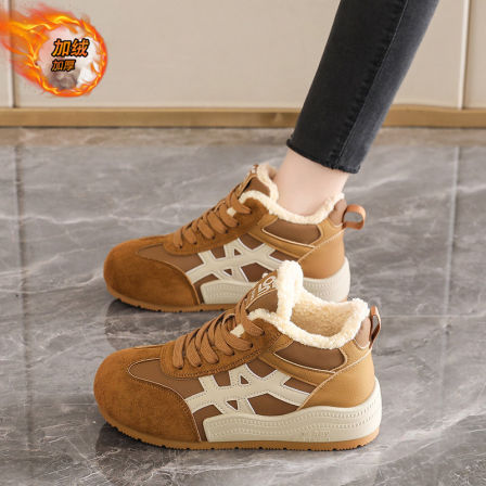 加棉高帮运动鞋女冬季2025新款真皮德训加绒加厚底雪地靴棉鞋子女