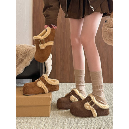 轻便包头拖女款2025新款冬季厚底棉鞋加绒女鞋子毛绒半拖鞋女外穿