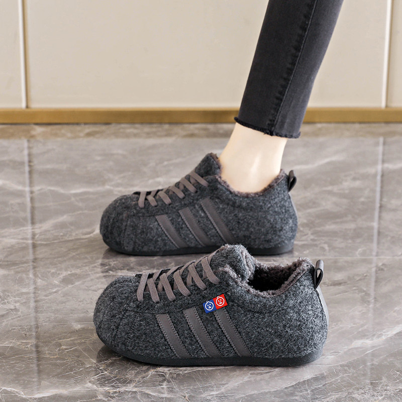 丑萌毛毡运动德训鞋女2025冬季新款加绒保暖大头休闲女鞋复古棉鞋主图