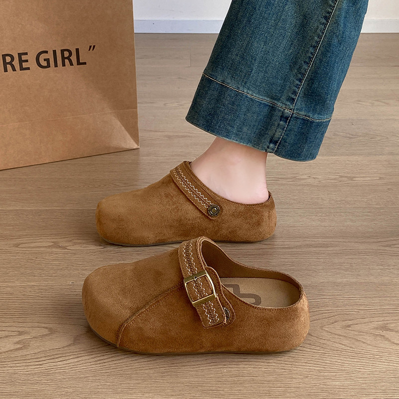 加绒包头拖女2025新款冬季毛绒棉鞋全包勃肯鞋厚底内增高毛毛鞋子主图