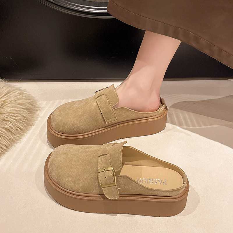 厚底增高包头拖鞋女2025冬季新款孕妇外穿一脚蹬休闲配裙子勃肯鞋主图