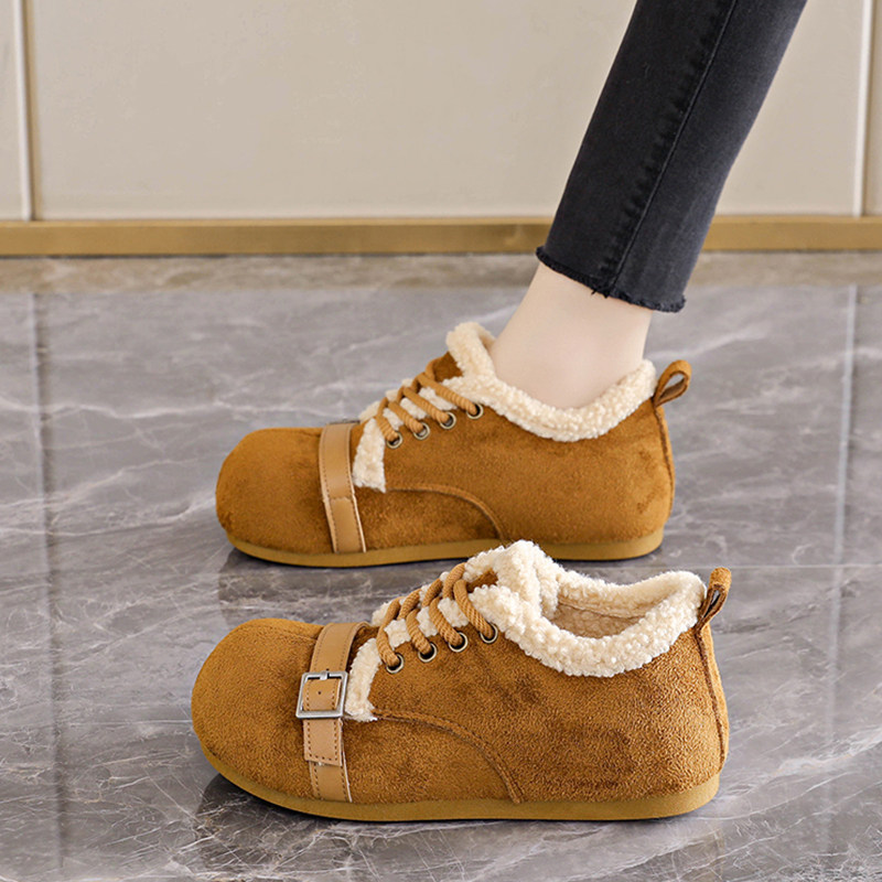 复古加绒棉鞋女冬季2025新款休闲百搭绒面防水羊羔毛雪地勃肯鞋女主图