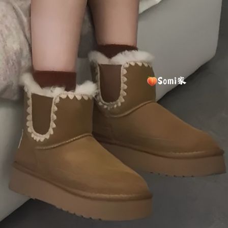 somi家 韩国直邮mac moc拼接缝线爱心羊毛保暖牛皮雪地靴 ins韩风