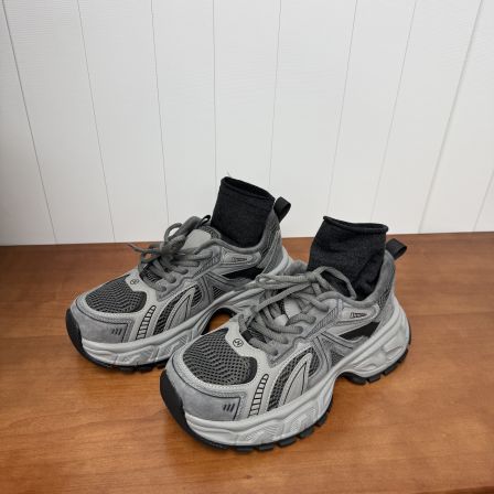 【SL】冬季加绒真皮厚底老爹鞋女鞋