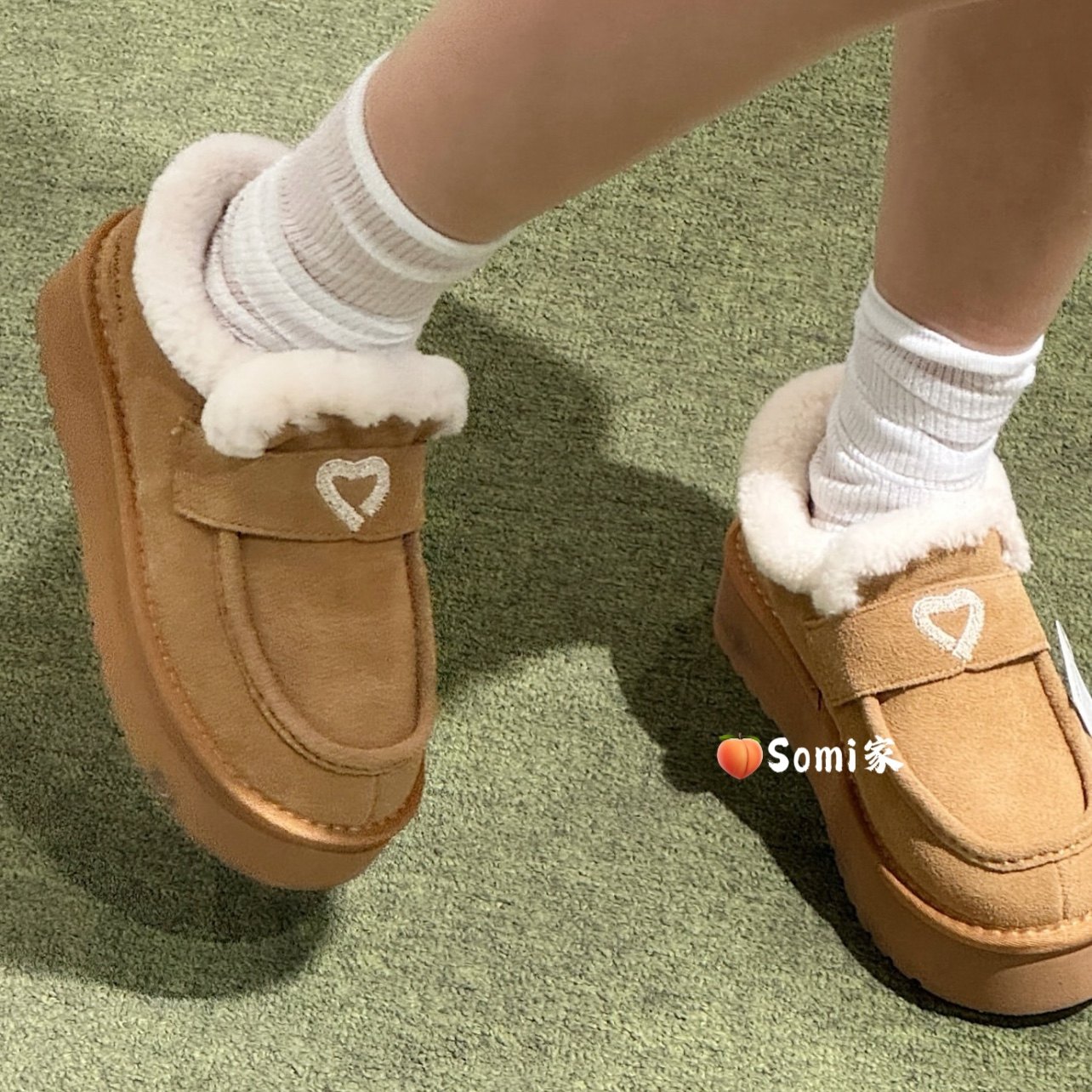 somi家 韩国mac moc爱心低帮蝴蝶结羊毛保暖牛皮雪地靴 ins韩风主图