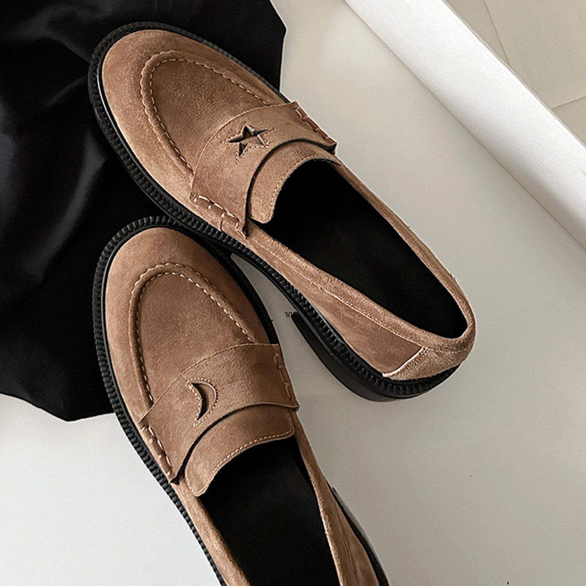 羊皮版~时尚设计氛围感一脚蹬乐福鞋女真皮复古风简约低跟小皮鞋主图