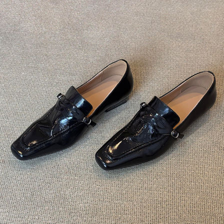 羊皮版~英伦风休闲复古深口乐福鞋女日常通勤时尚低跟软底小皮鞋