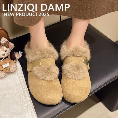 全包勃肯鞋女秋冬加绒加棉2025年新款内增高勃肯棉鞋一脚蹬毛毛鞋