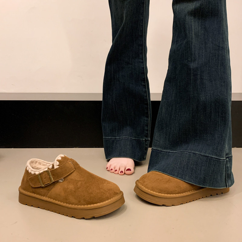 平底加绒加厚勃肯鞋女2025冬季新款懒人一脚蹬孕妇保暖棉鞋雪地靴主图