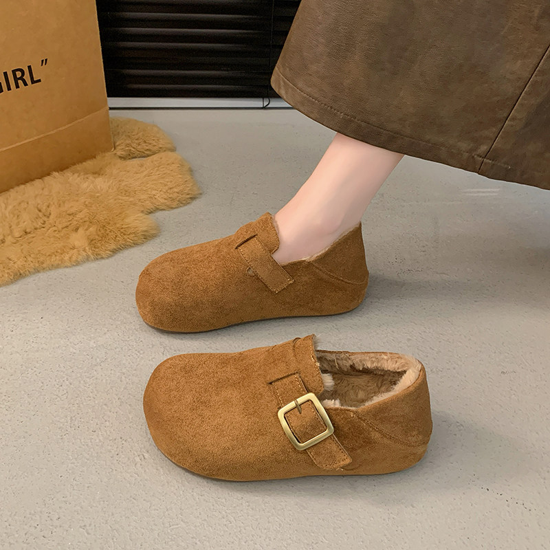 复古全包加绒勃肯鞋女2025秋冬新款内增高厚底一脚蹬两穿博肯棉鞋主图