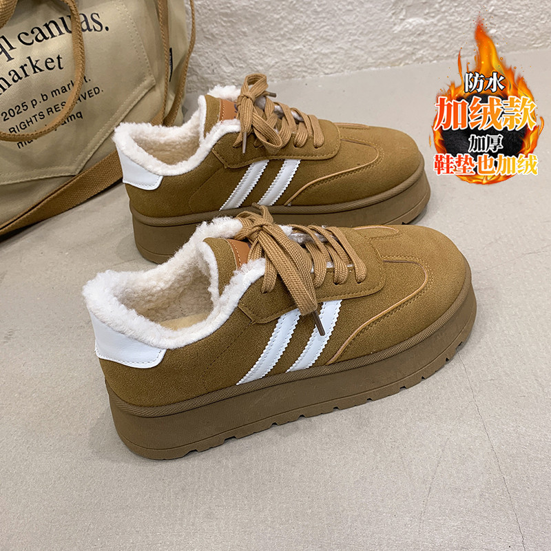 加绒德训鞋女款2025新款冬季保暖加厚毛毛鞋厚底复古运动休闲板鞋主图