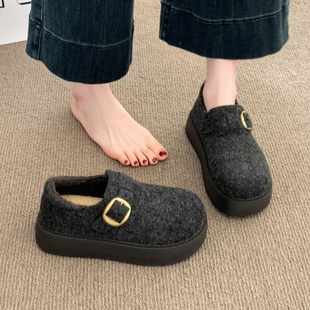 厚底灰色勃肯鞋子女2025新款爆款超火冬季女鞋一脚蹬加绒乐福棉鞋