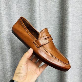 休闲马皮固特异商务重洗一脚蹬复古做旧乐福鞋豆豆鞋男款男士休闲主图