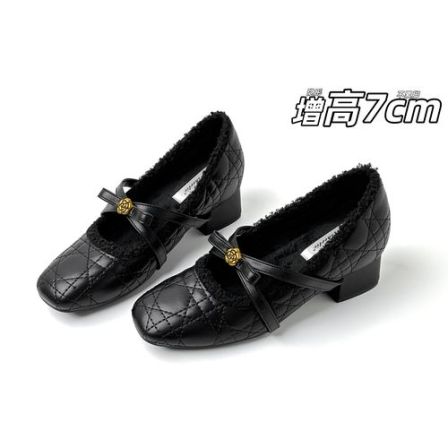 增高7公分山茶花交叉带粗跟单鞋女2025新款通勤加绒玛丽珍鞋