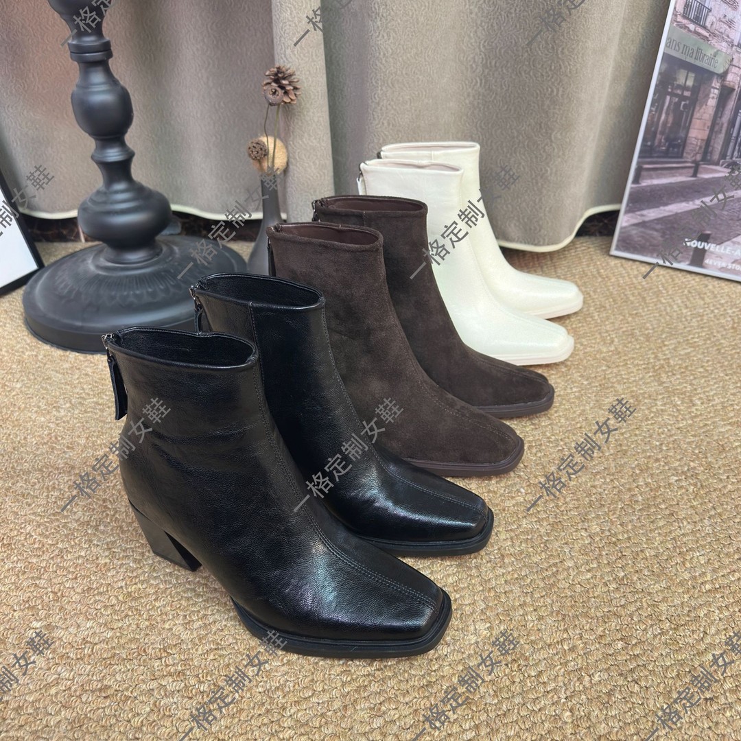 11cm方头马丁靴女款秋冬百搭靴子阔腿裤必备鞋粗跟小个子瘦瘦靴主图