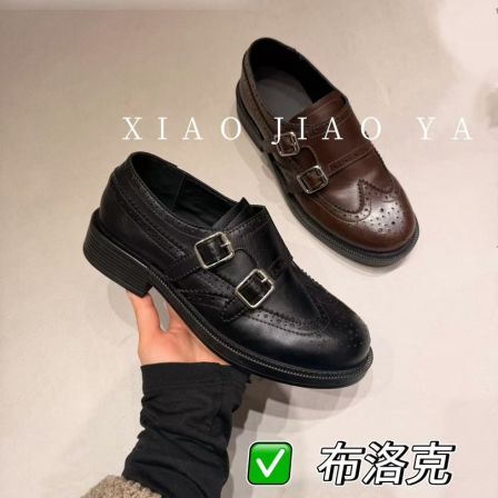 XIAOJIAOYA【布洛克】2025复古英伦风一脚蹬雕花乐福鞋（跟高3.5）