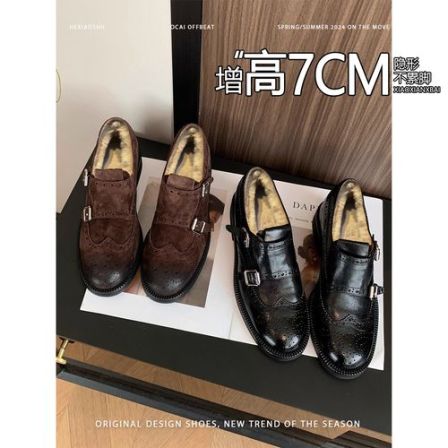 牛皮版复古内增高加绒保暖乐福鞋棉鞋女2025新款英伦风小皮鞋棉鞋