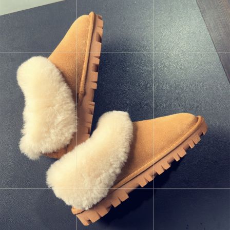 JOJOAUGG韩版秋冬季女款薄底塔茨勒雪地靴羊毛皮毛一体乐福鞋防滑