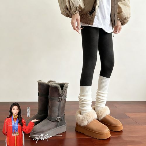 丽莎密码~厚底增高两穿翻边保暖棉鞋女中长筒短靴灰色两穿雪地靴主图