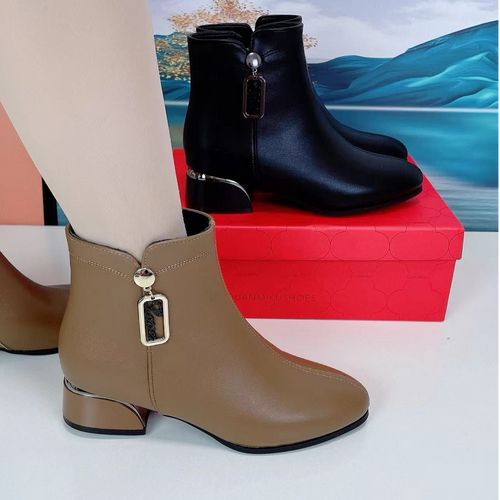 2025秋冬季新款2公分舒适百搭显瘦女靴加绒韩版粗跟韩版短靴低跟主图