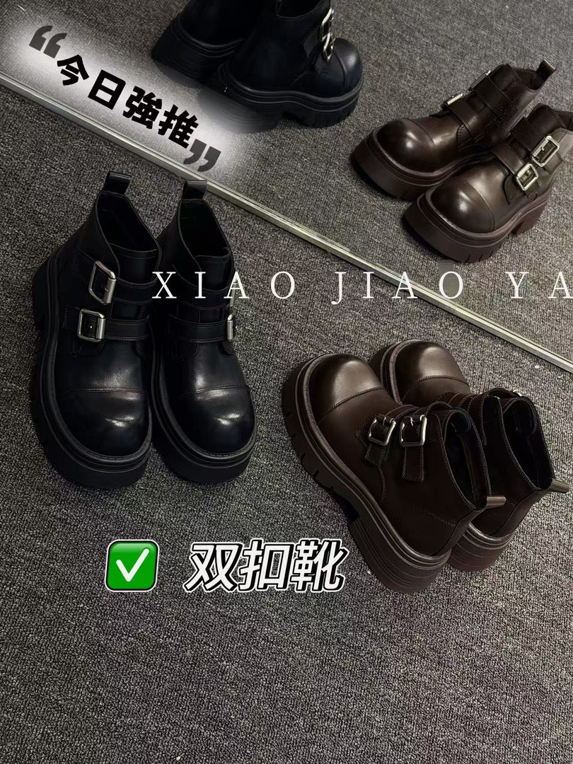 XIAOJIAOYA【双扣靴】“机车风潮酷魔术贴百搭短靴”（跟高6筒高10）主图