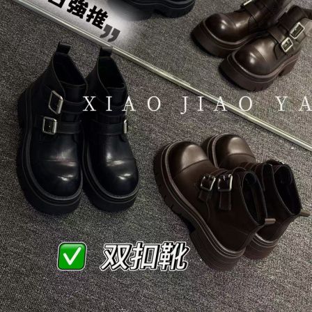 XIAOJIAOYA【双扣靴】“机车风潮酷魔术贴百搭短靴”（跟高6筒高10）