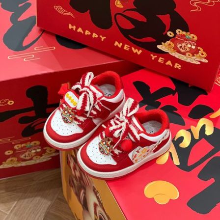 奇诺鼠春秋季节学步鞋板鞋舞狮时尚儿童男女童休闲软底红色1721