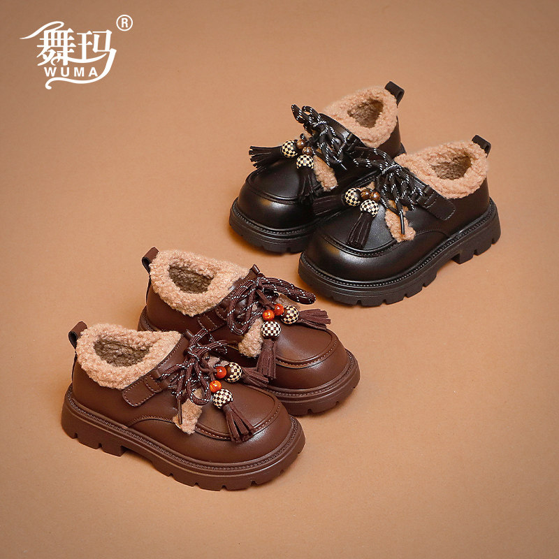 舞玛女童鞋子儿童皮靴2025新款冬季加绒公主鞋小女孩保暖二棉鞋子主图