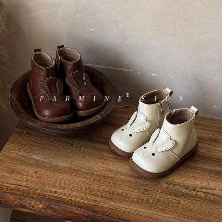 可爱小兔子女童皮靴秋冬女宝宝皮鞋加绒小童马丁靴森系小女孩靴子