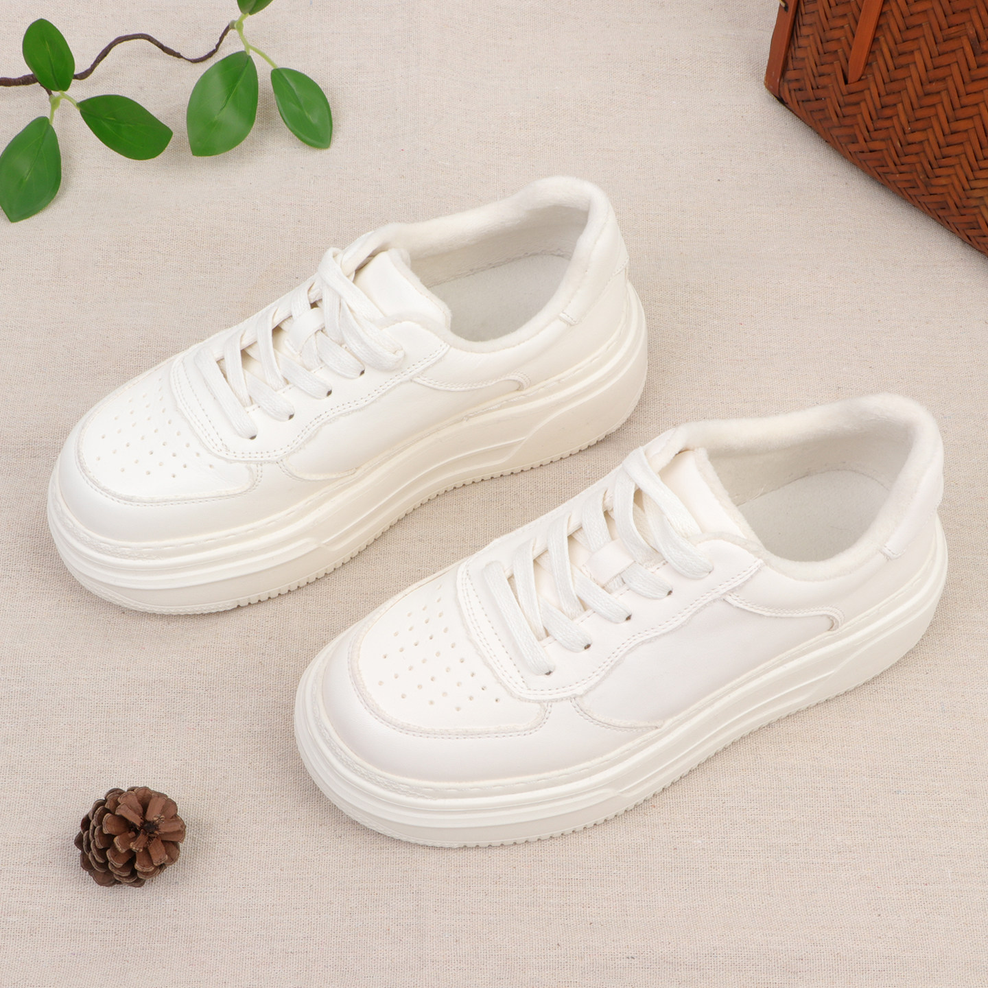 自然小铺 2025冬季加绒【马皮】真皮超轻超软小白鞋休闲运动鞋女主图