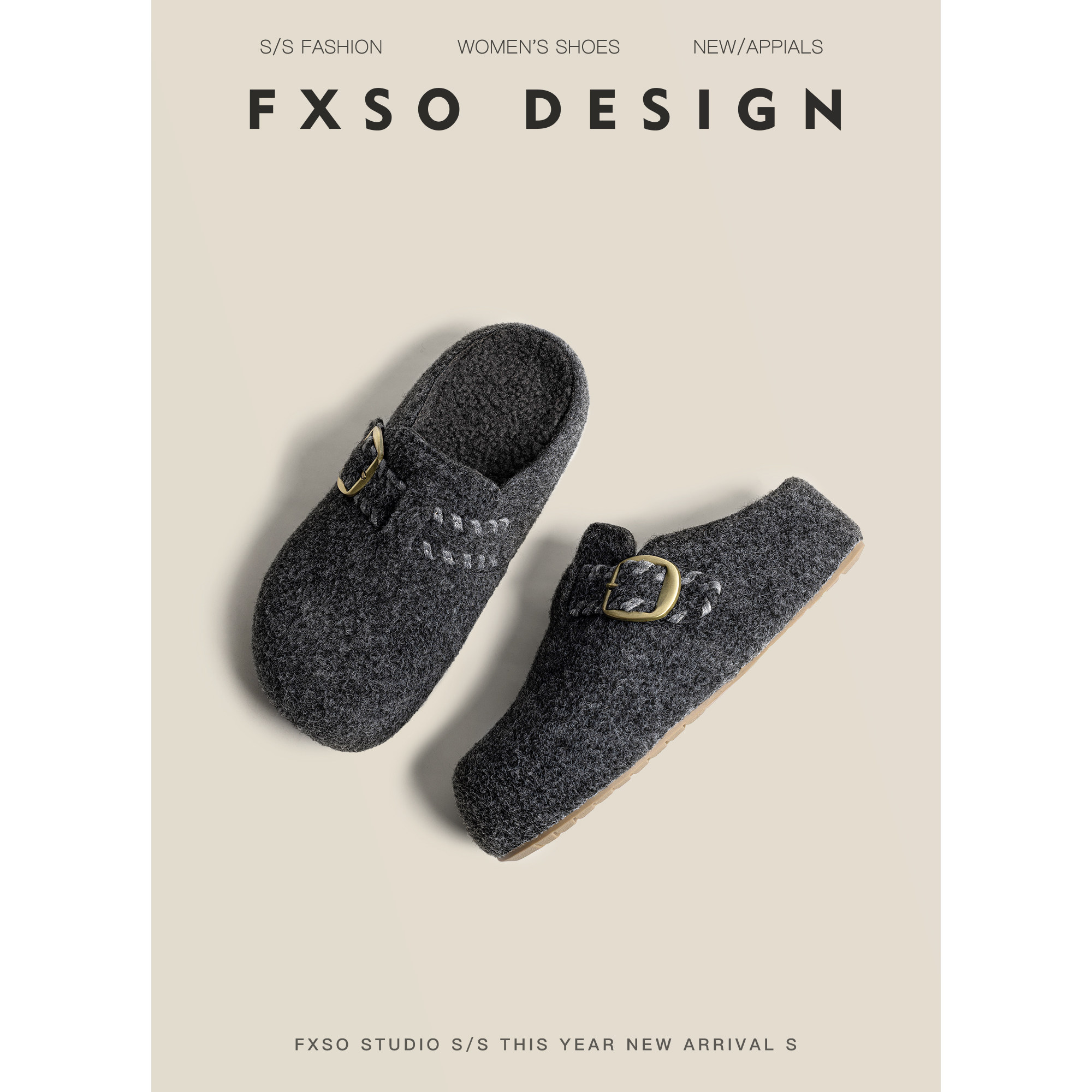 方巷大叔2025冬季新款勃肯鞋半拖女慵懒风保暖毛毛鞋时尚加绒棉拖主图