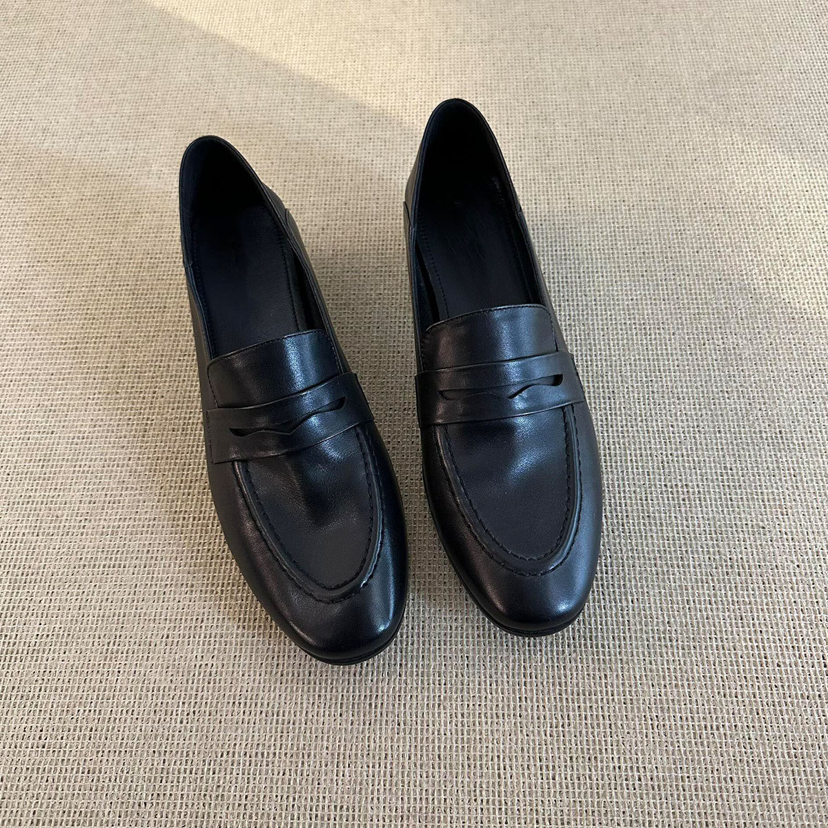 羊皮版~英伦风复古一脚蹬小皮鞋女通勤时尚黑色百搭不累脚乐福鞋主图