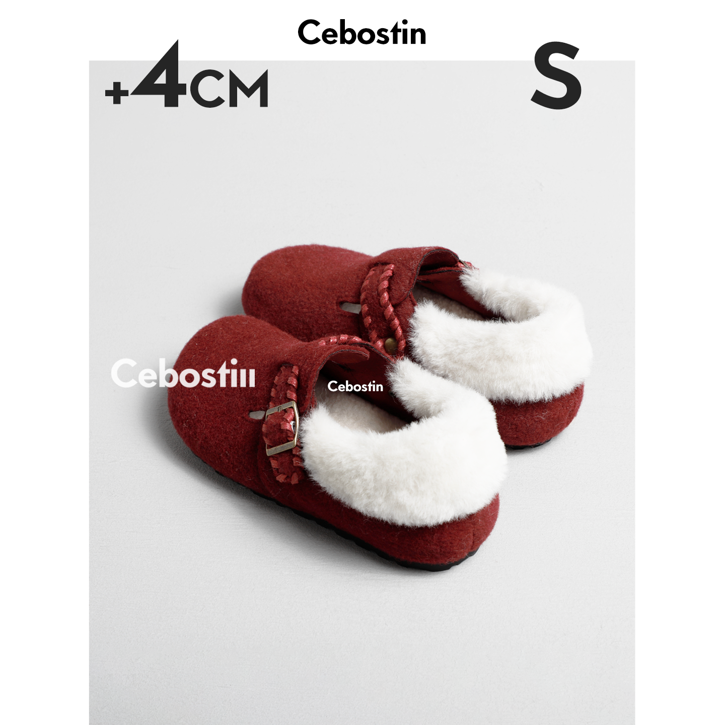 【腹肌商店】毛毛鞋 4cm内增高版厚底加绒勃肯鞋女一脚蹬懒人鞋主图