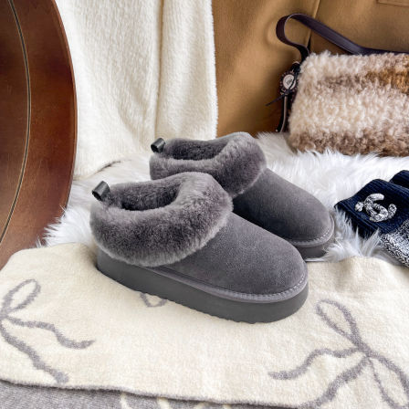 7cm内增高~真羊毛灰色毛毛雪地靴女2025冬季新款保暖加绒厚底棉鞋