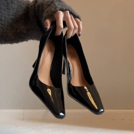 羊皮版~时尚单鞋方头高跟鞋韩式高级感百搭秋季新款女气质小众