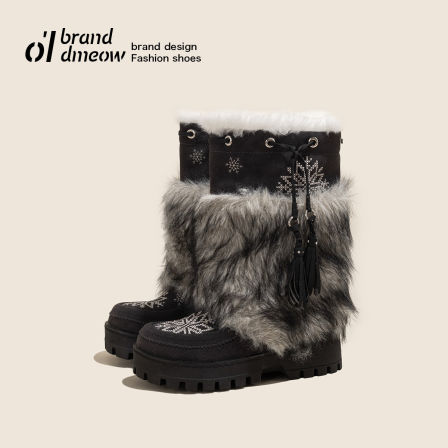 老喵 费尔岛~毛毛雪地靴女2025冬季新款厚底加绒保暖东北雪地棉靴