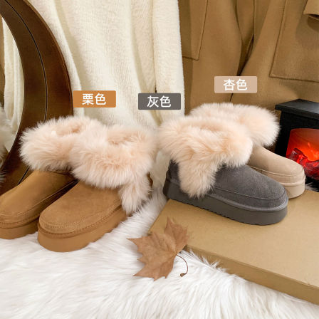 5/8cm增高~羊毛加绒加厚保暖棉鞋防水防污圆头厚底雪地靴女冬新款